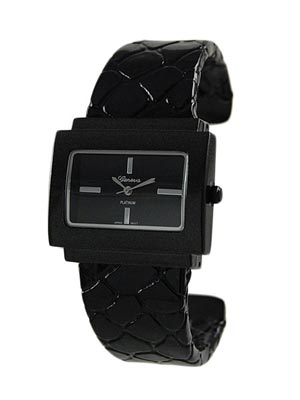Wholesale snakeskin Black Metal Band Cuff Bangle Watch Black Dial Polished Silve
