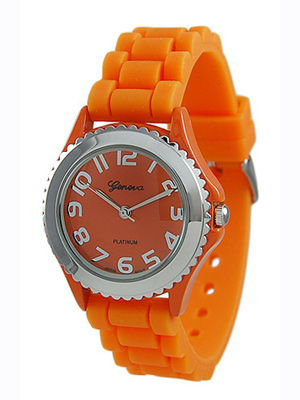 Wholesale rubber feel Orange Band Watch Matching Polished Silver Trim Matching D