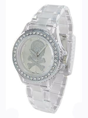 Wholesale translucent Band Watch Skull Dial CZs Locking Clasp Stainless Steel Ba