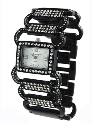 Wholesale black Oblong Links CZs Tri fold Connecting Band Watch Stainless Steel