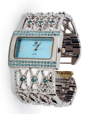 Wholesale polished silver floral trellis watch band Rectangular silver topped p