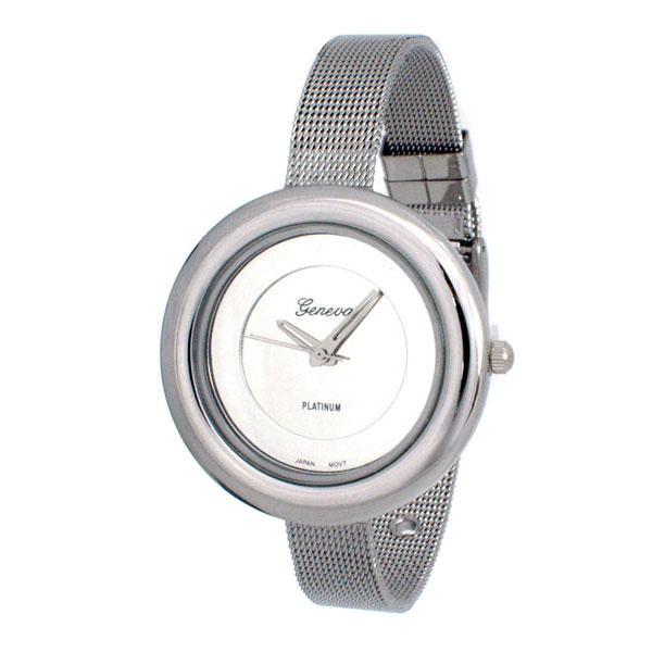 Wholesale silver metal stretch watch band large circular watch Simple elegant We