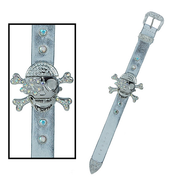 Wholesale whimsical pirate skull crossbones watch polished silver color small ca