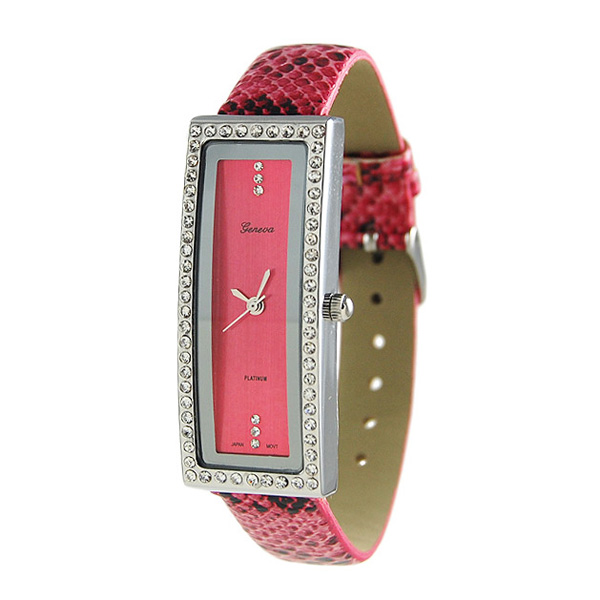 Wholesale pink snake skin band elongated rectangular watch also pink framed brus