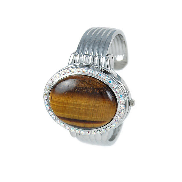 Wholesale silver metal watch band amber opalescent cover surrounding small cryst
