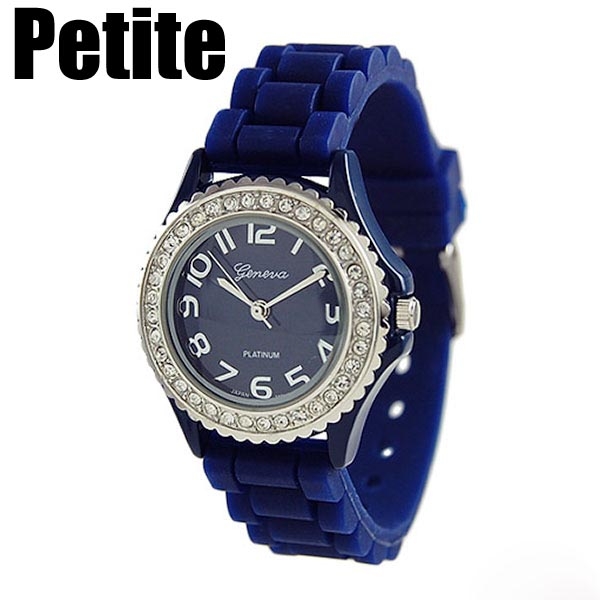 Wholesale navy Blue petite Silicone stone rubber watch band crystal rhinestones