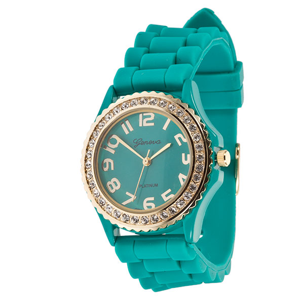 Wholesale lARGER Silicone stone rubber watch band crystal rhinestones gold surro