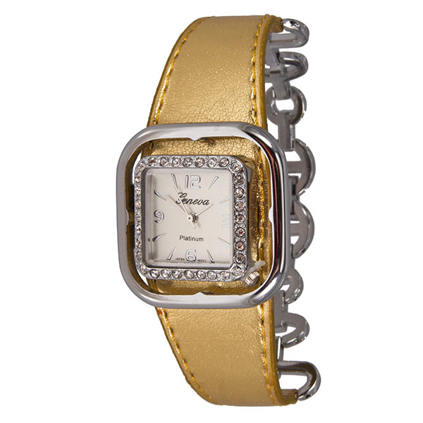 Wholesale gold leather watch silver clasps silver details crystal rhinestones