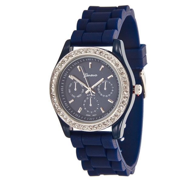 Wholesale nAVY LARGER Silicone stone rubber watch band crystal rhinestones surro
