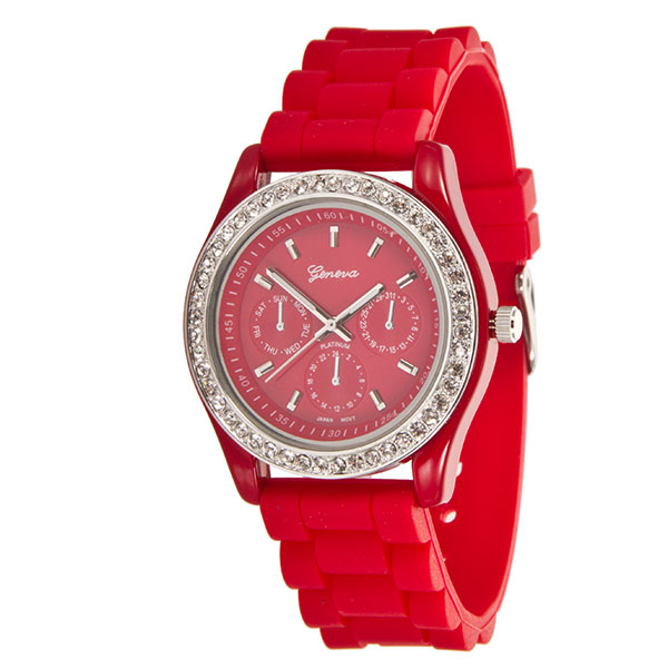 Wholesale rED LARGER Silicone stone rubber watch band crystal rhinestones surrou
