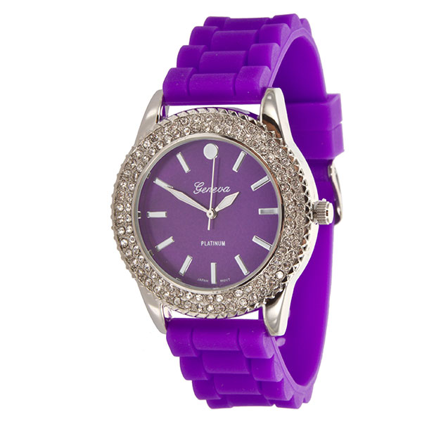 Wholesale aMETHYST LARGER Silicone stone rubber watch band crystal rhinestones s