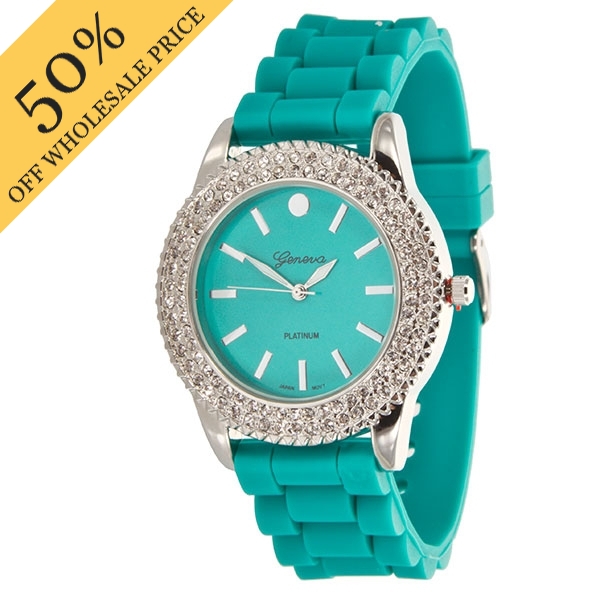 Wholesale kELLY GREEN LARGER Silicone stone rubber watch band crystal rhinestone