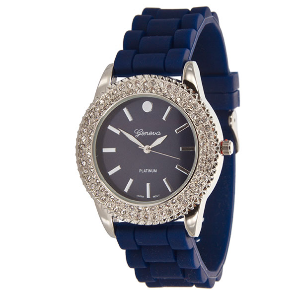 Wholesale aQUA LARGER Silicone stone rubber watch band crystal rhinestones surro