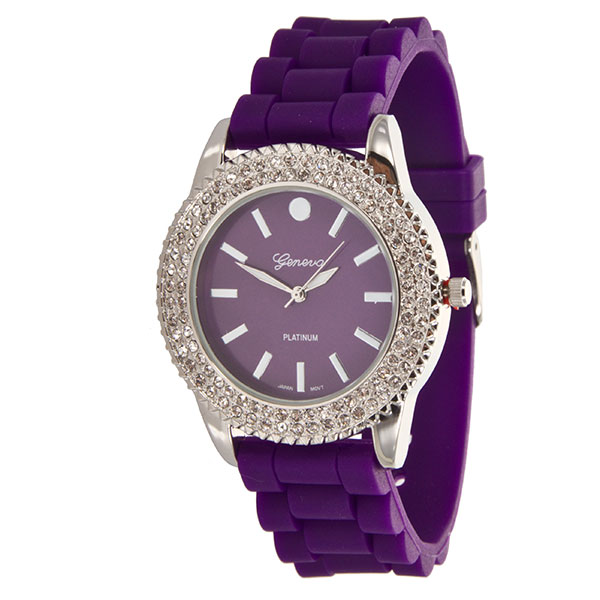 Wholesale pURPLE LARGER Silicone stone rubber watch band crystal rhinestones sur