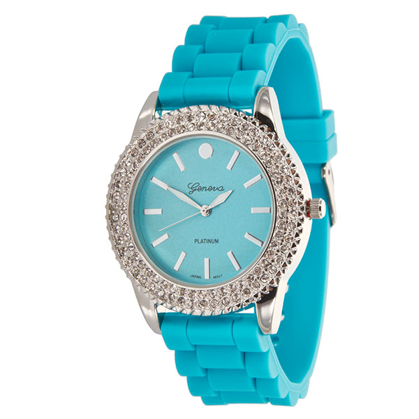 Wholesale aQUA LARGER Silicone stone rubber watch band crystal rhinestones surro