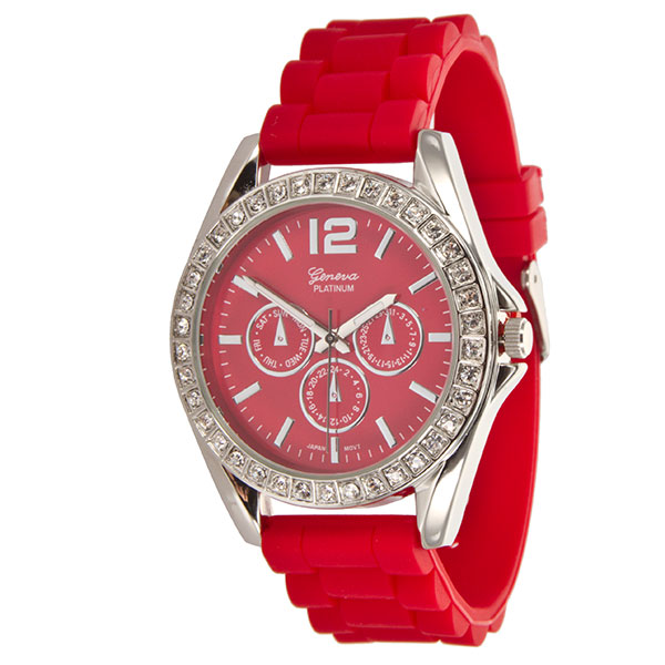 Wholesale sTRAWBERRY LARGER Silicone stone rubber watch band crystal rhinestones