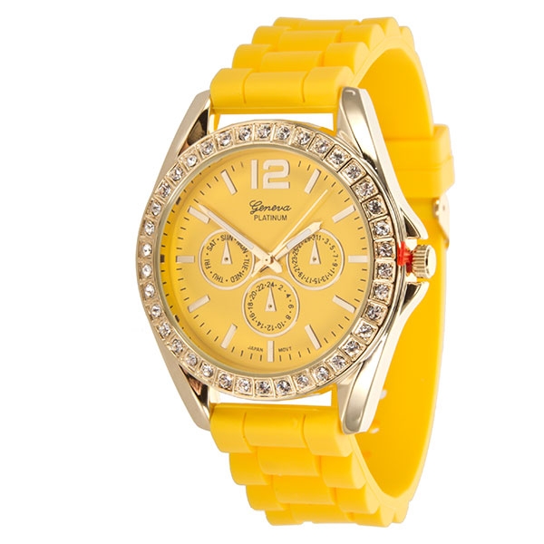 Wholesale yellow LARGER Silicone stone rubber watch band crystal rhinestones sur