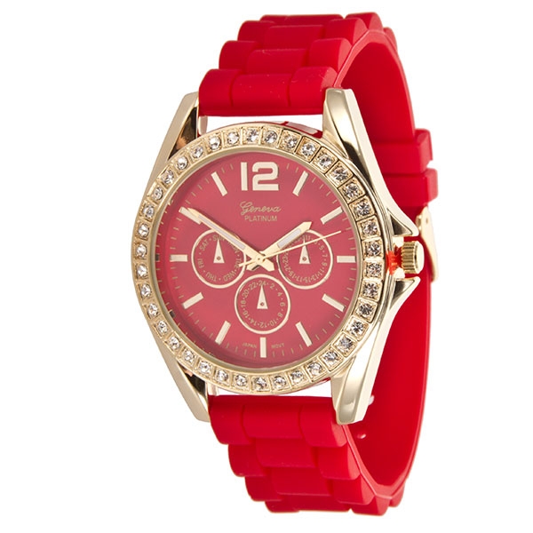 Wholesale sTRAWBERRY LARGER Silicone stone rubber watch band crystal rhinestones