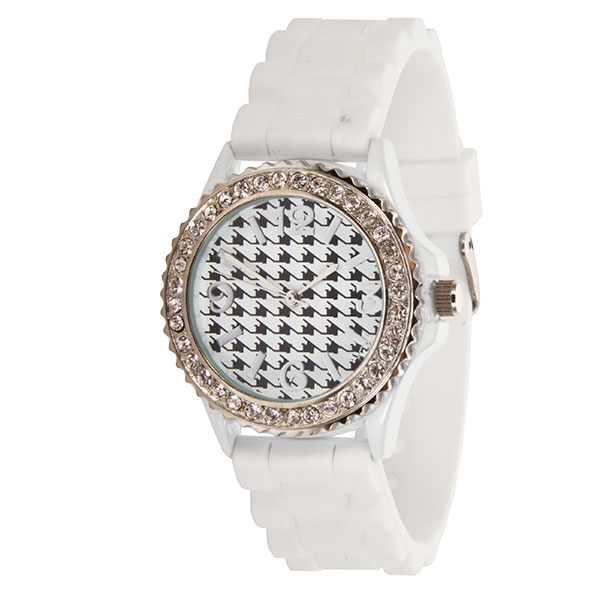 Wholesale wHITE HOUNDS TOOTH LARGER Silicone stone rubber watch band crystal rhi