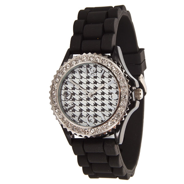 Wholesale bLACK HOUNDSTOOTH LARGER Silicone stone rubber watch band crystal rhin
