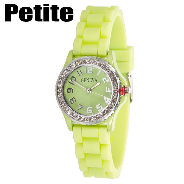 Wholesale neon Lime Petite Silicone stone rubber watch band crystal rhinestones