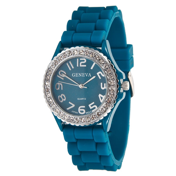 Wholesale copen Blue Large Silicone stone rubber watch band crystal rhinestones