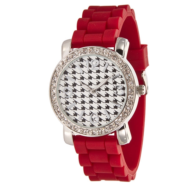 Wholesale crimson Houndstooth Large Silicone stone rubber watch band crystal rhi