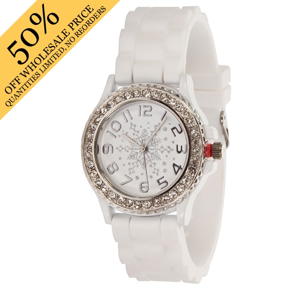 Wholesale white Large Silicone stone rubber watch band inch snowflake icon cryst