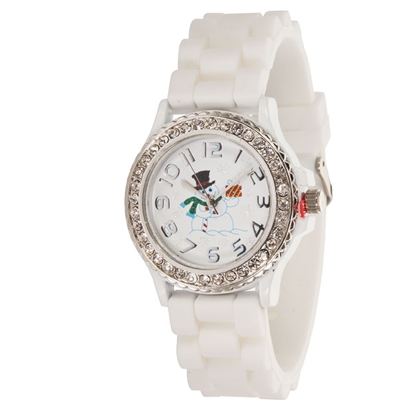 Wholesale white Large Silicone stone rubber watch band inch snowman crystal rhin