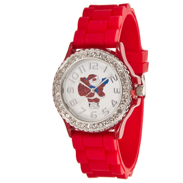 Wholesale red Large Silicone stone rubber watch band inch Santa icon crystal cle