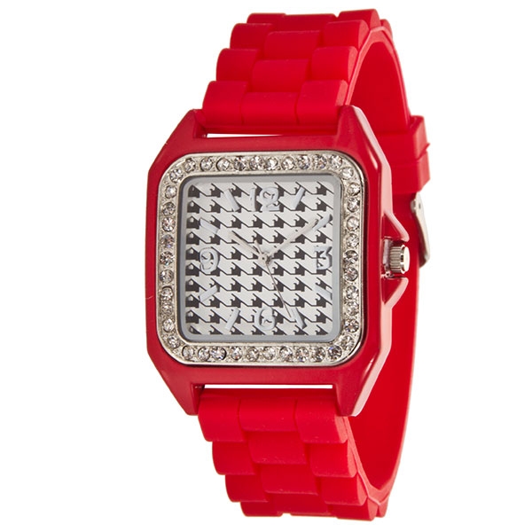 Wholesale bright red Houndstooth silicone watch l square