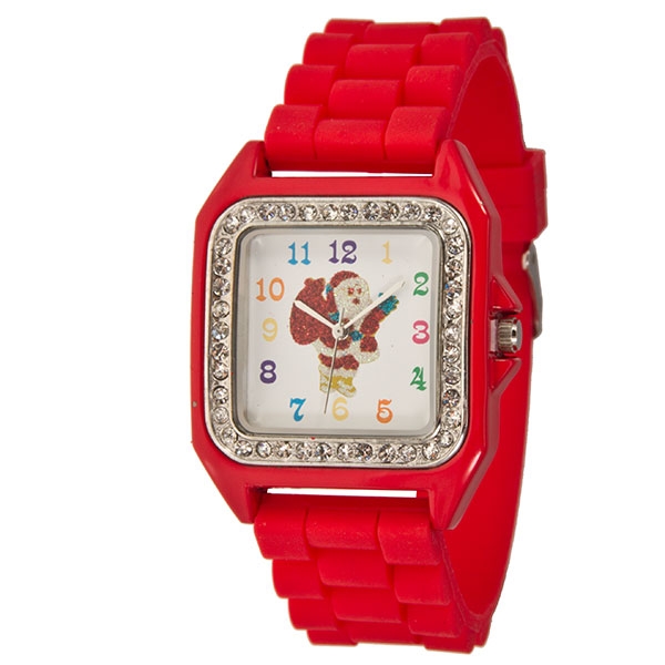 Wholesale holiday themed silicone red watch Santa icon inch square crystal rhine