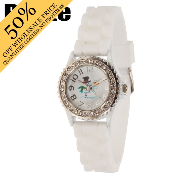 Wholesale white PETITE silicone watch snowman icon inch crystal rhinestones