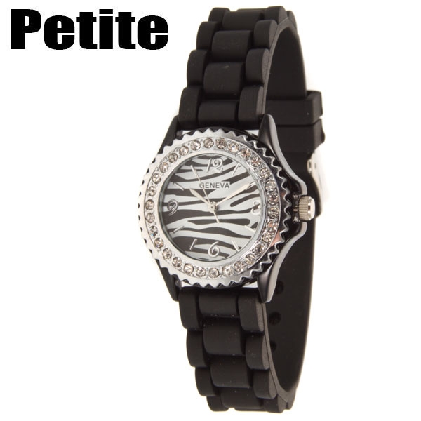 Wholesale black Petite silicone watch zebra print inch crystal rhinestones