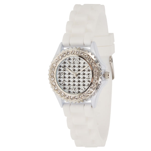 Wholesale petite white silicone watch houndstooth crystal rhinestones