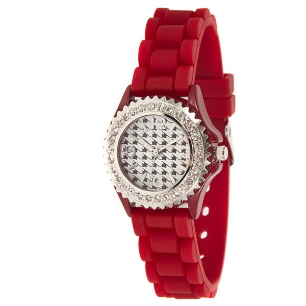 Wholesale petite red silicone watch houndstooth crystal rhinestones