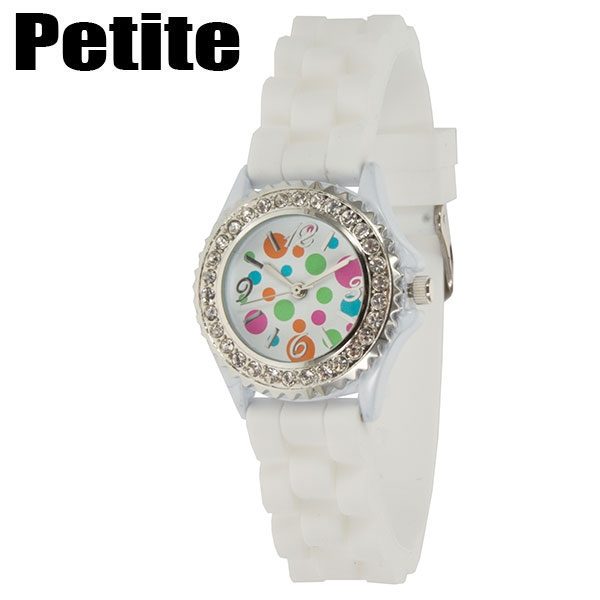Wholesale white silicone watch petite inch polka dot crystal rhinestones