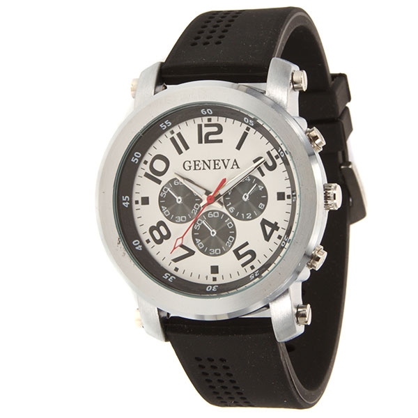 Wholesale men s black silicone watch silver round black accents
