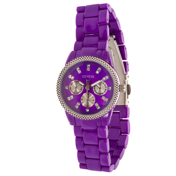 Wholesale purple plastic band watch silver accents