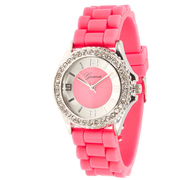 Wholesale neon Pink silicone watch chrome detail like colors inch surrounding fr