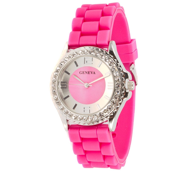 Wholesale hot pink silicone watch chrome detail like colors inch surrounding fra
