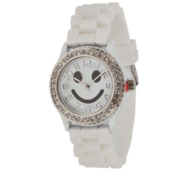Wholesale white Silicone watch band crystal rhinestones surrounding smiley fashi