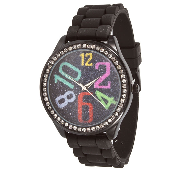 Wholesale black large silicone watch crystal rhinestones surrounding large inch