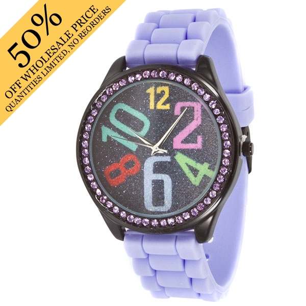 Wholesale lavander large silicone watch lavander rhinestones surrounding large i