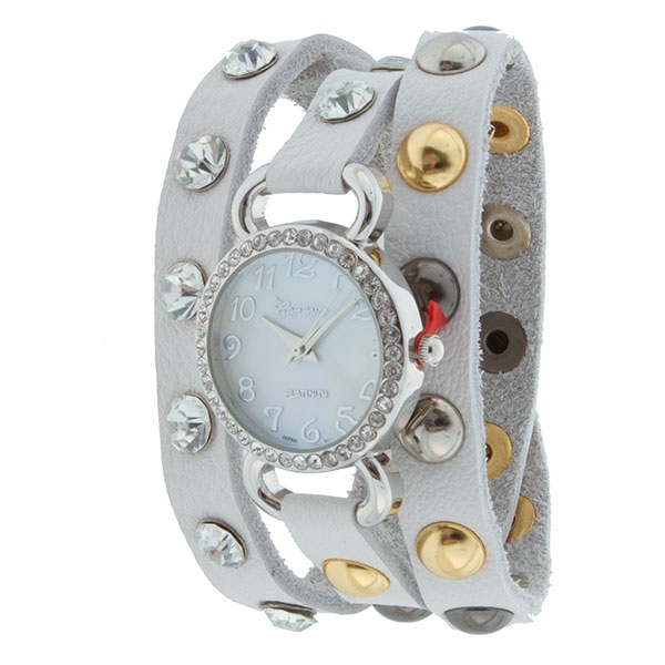 Wholesale white wrap watch Polished silver crystal rhinestones gold silver studs