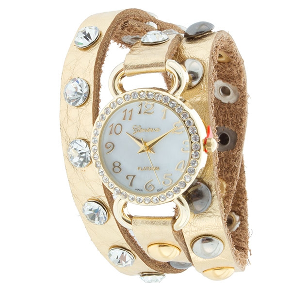 Wholesale gold wrap watch Polished gold crystal rhinestones gold silver studs