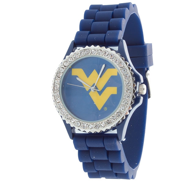 Wholesale blue Silicone watch band crystal rhinestones surrounding West Virgina