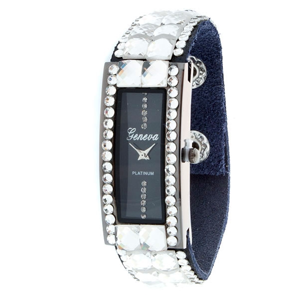 Wholesale black faux leather snap band watch assorted sized clear czs surroundin