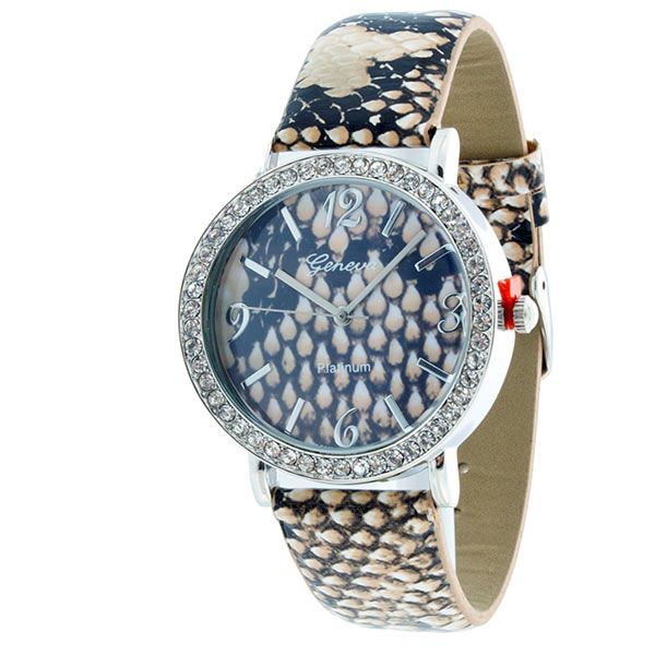 Wholesale cream snake skin print leather band watch czs surrounding snake skin p