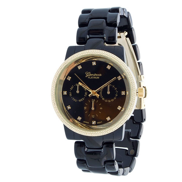 Wholesale black acrylic band watch gold details surrounding black Dials aestheti